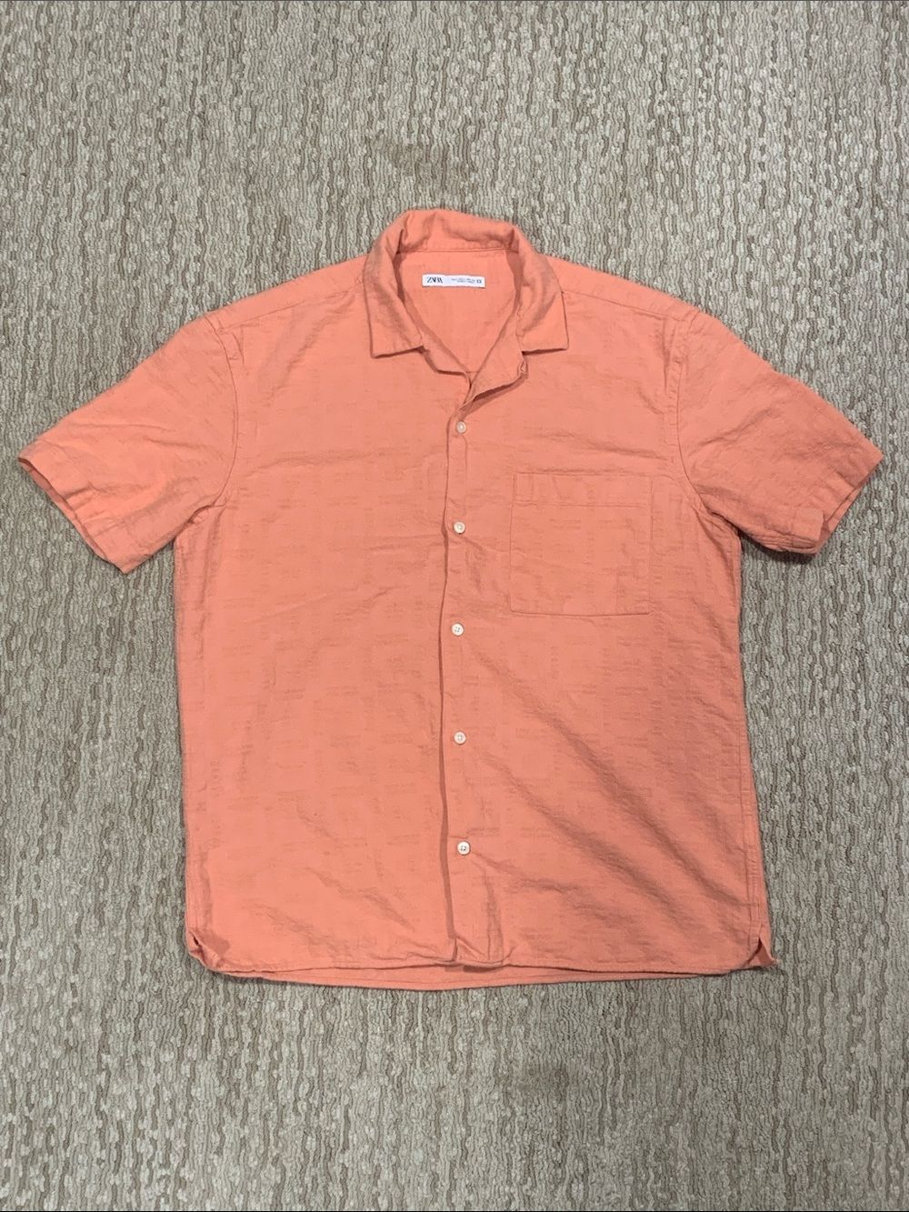 Zara Coral Short-Sleeve Button-Down Shirt (387)